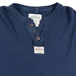 Vintage Y2k Aeropostale Henley Thermal Waffle Knit Navy Blue Casual Mens Size XL